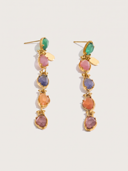Stainless Steel Multicolor Stone Dangle Earrings