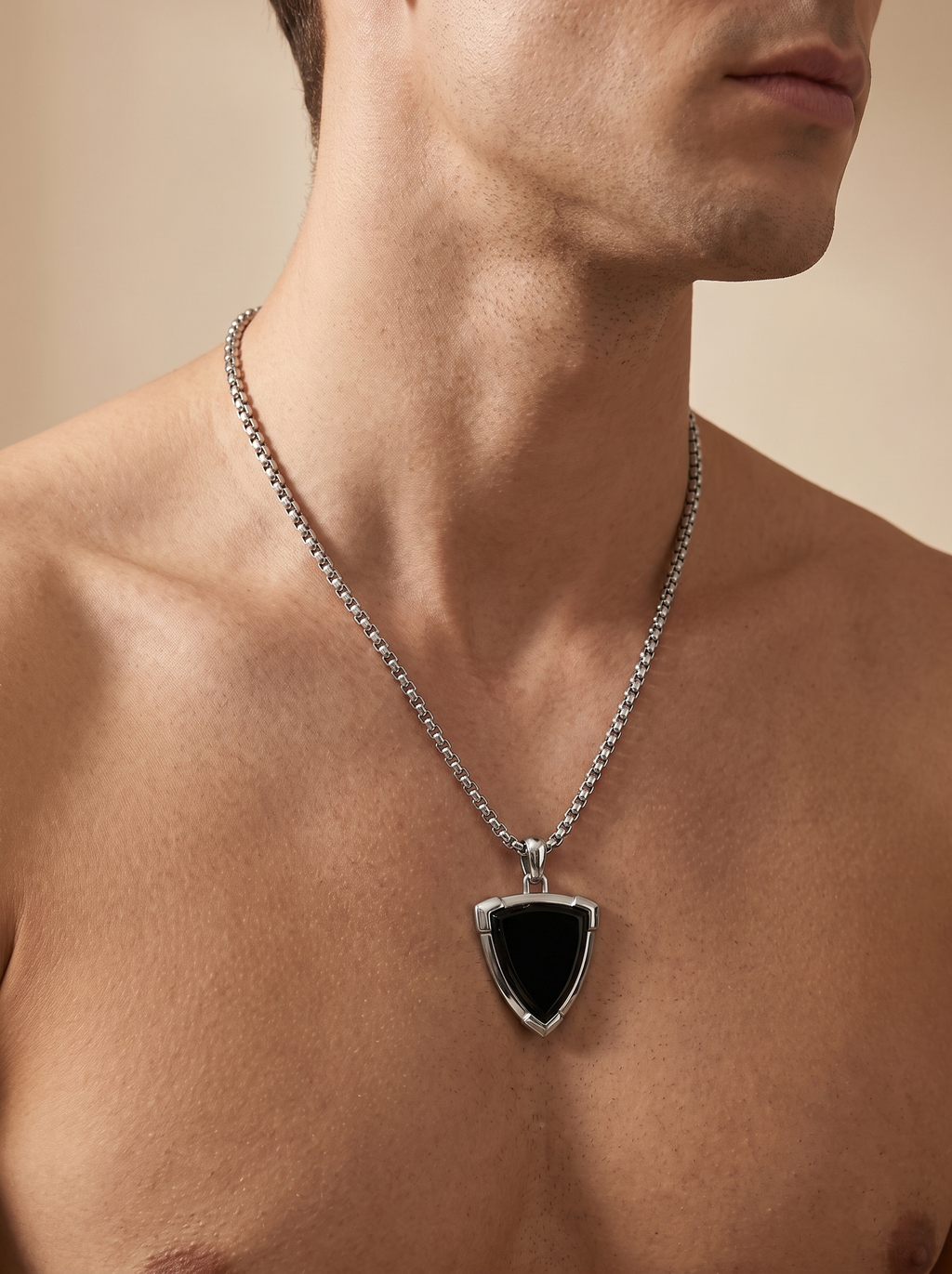 Onyx Shield Pendant Necklace