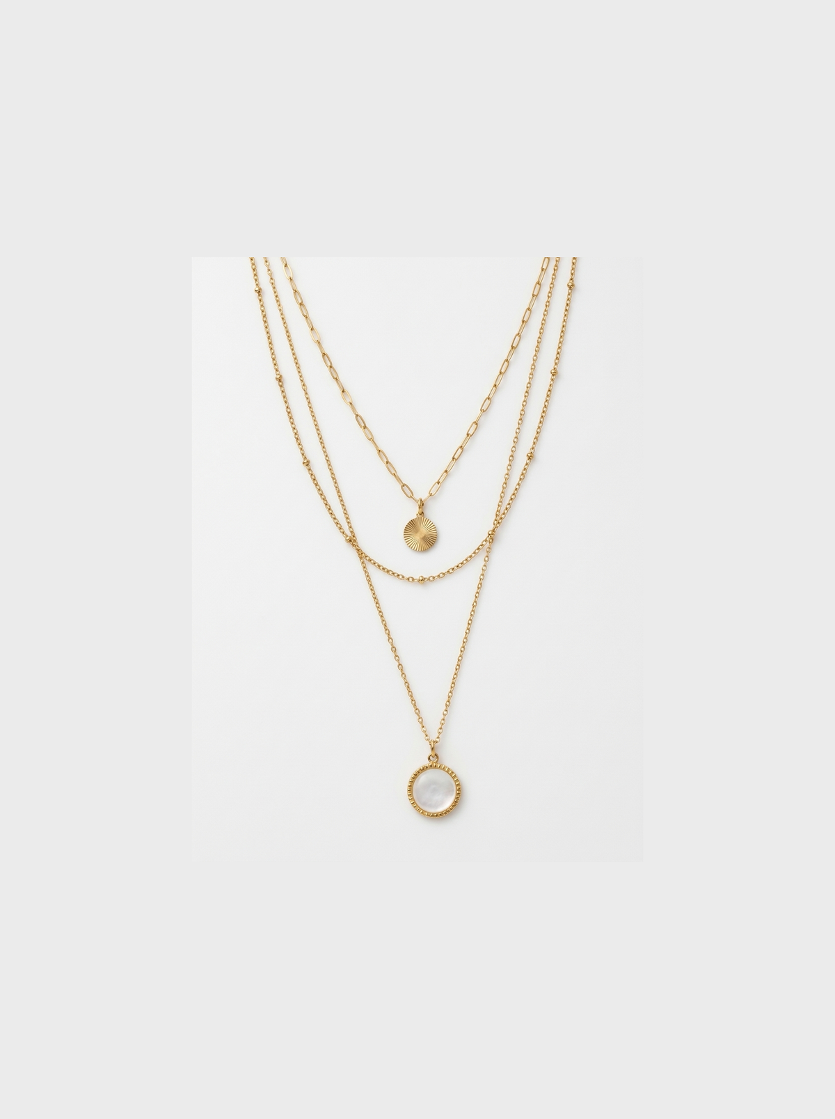 Layered Coin Pendant Necklace, Gold finish, studio product shot