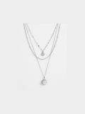Layered Coin Pendant Necklace, Silver finish, studio product shot
