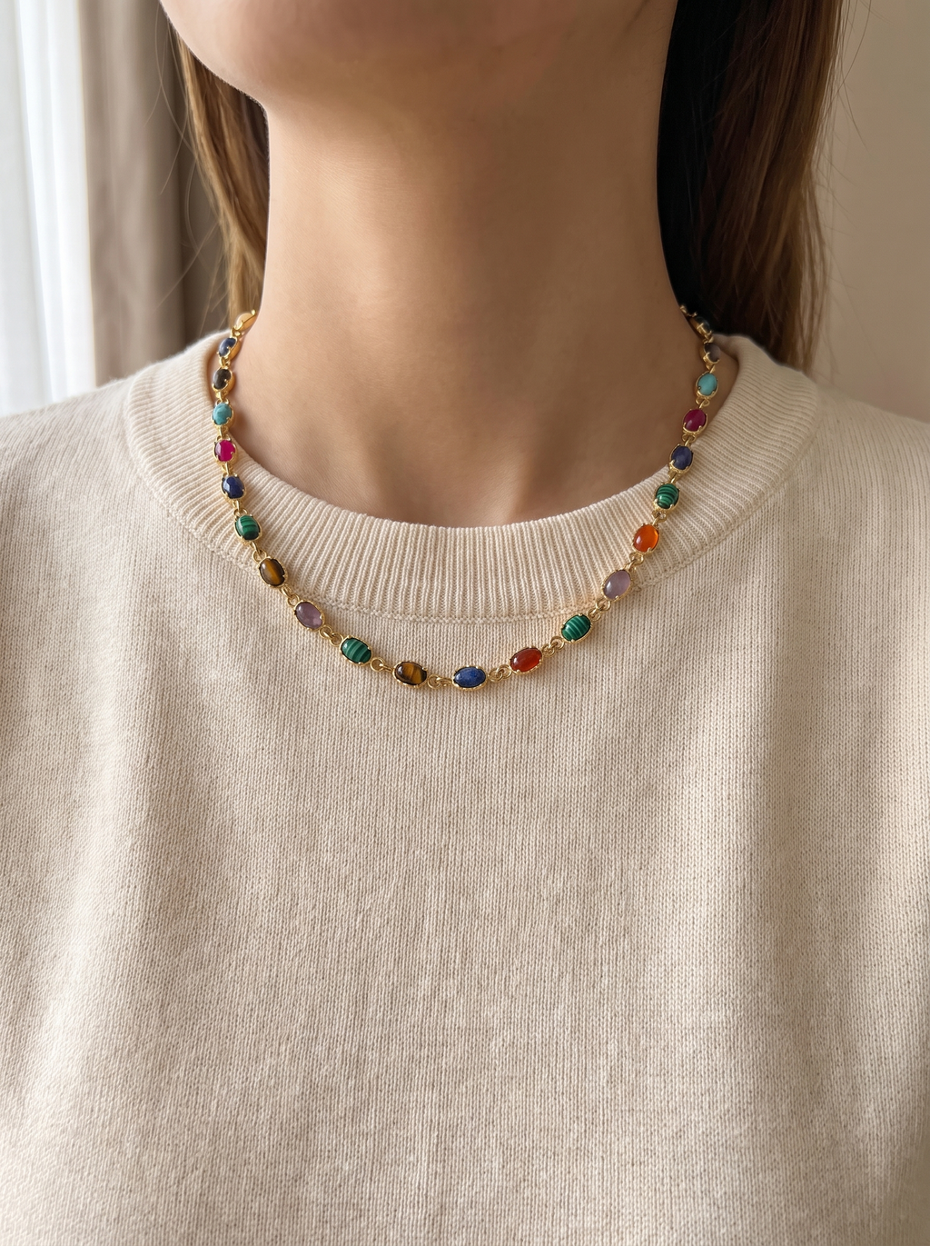 Gemstone Chain Necklace - Gold - lifestyle 2