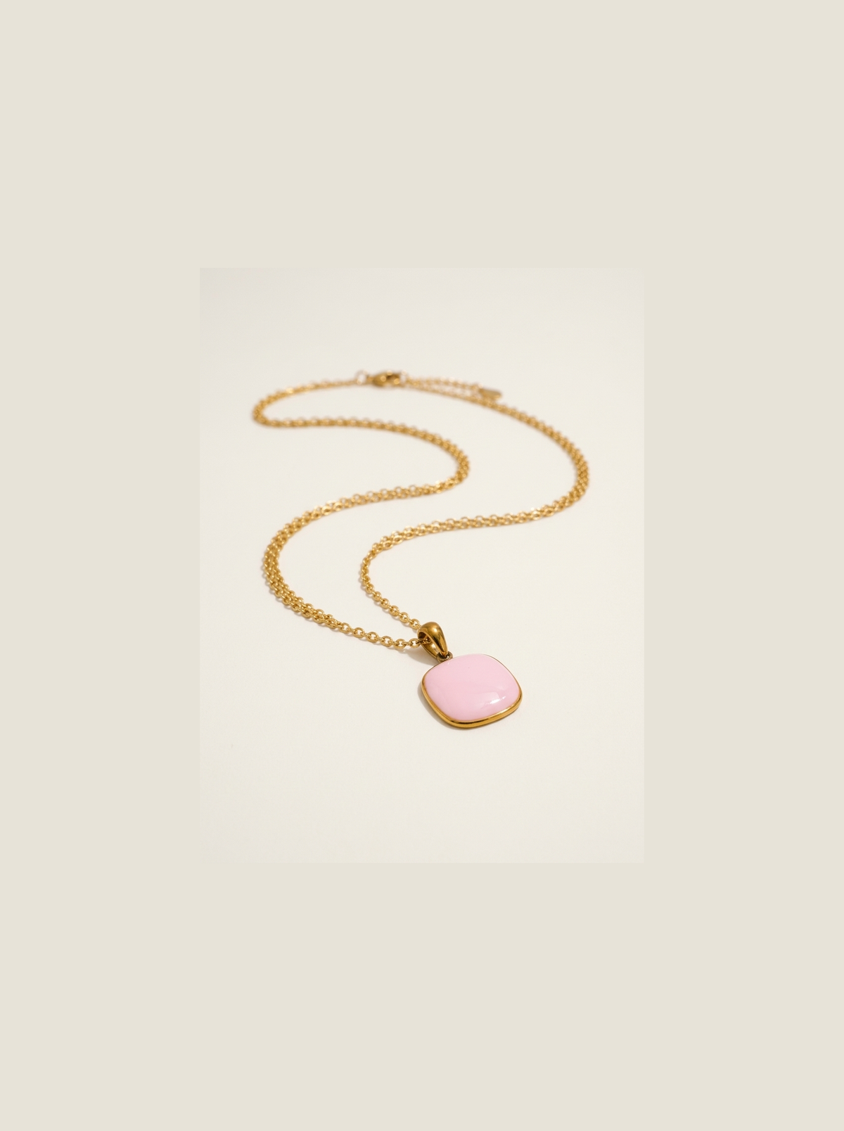 Candy Square Pendant Necklace, Pink finish, studio product shot