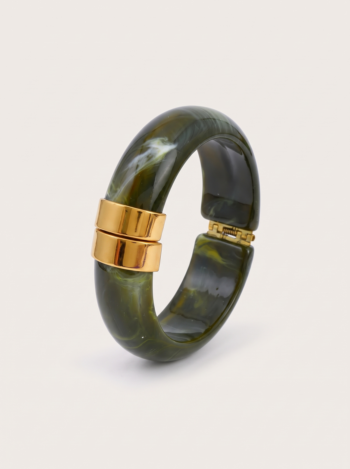 Chunky Marbled Bangle Bracelet - Olive Green - product