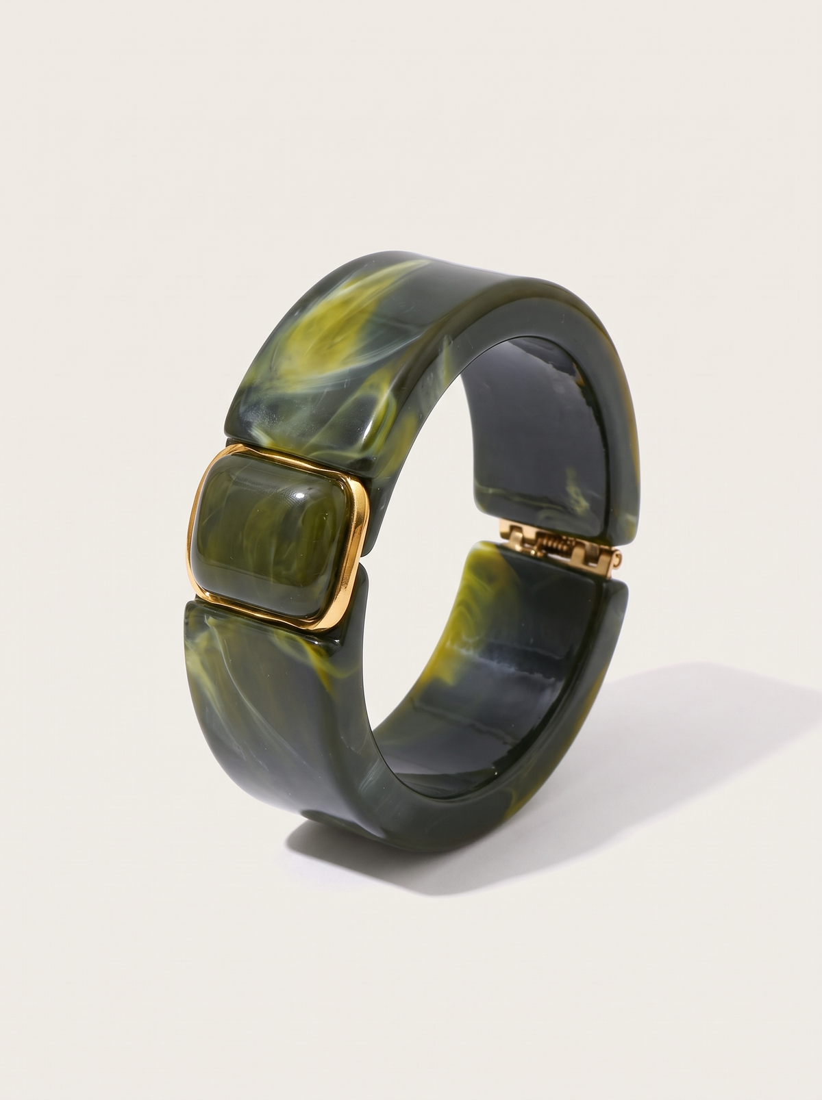 Chunky Marbled Bangle Bracelet - Forest Green - product