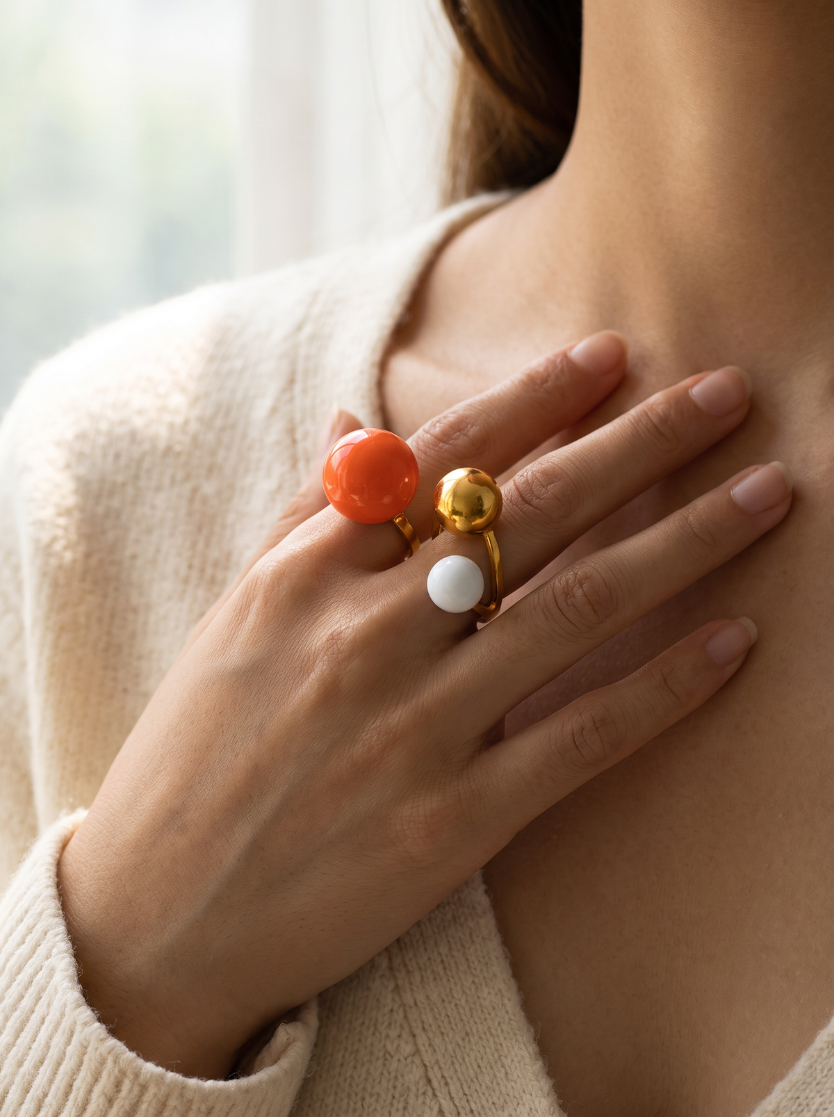 Candy Enamel Ball Ring - Orange - lifestyle