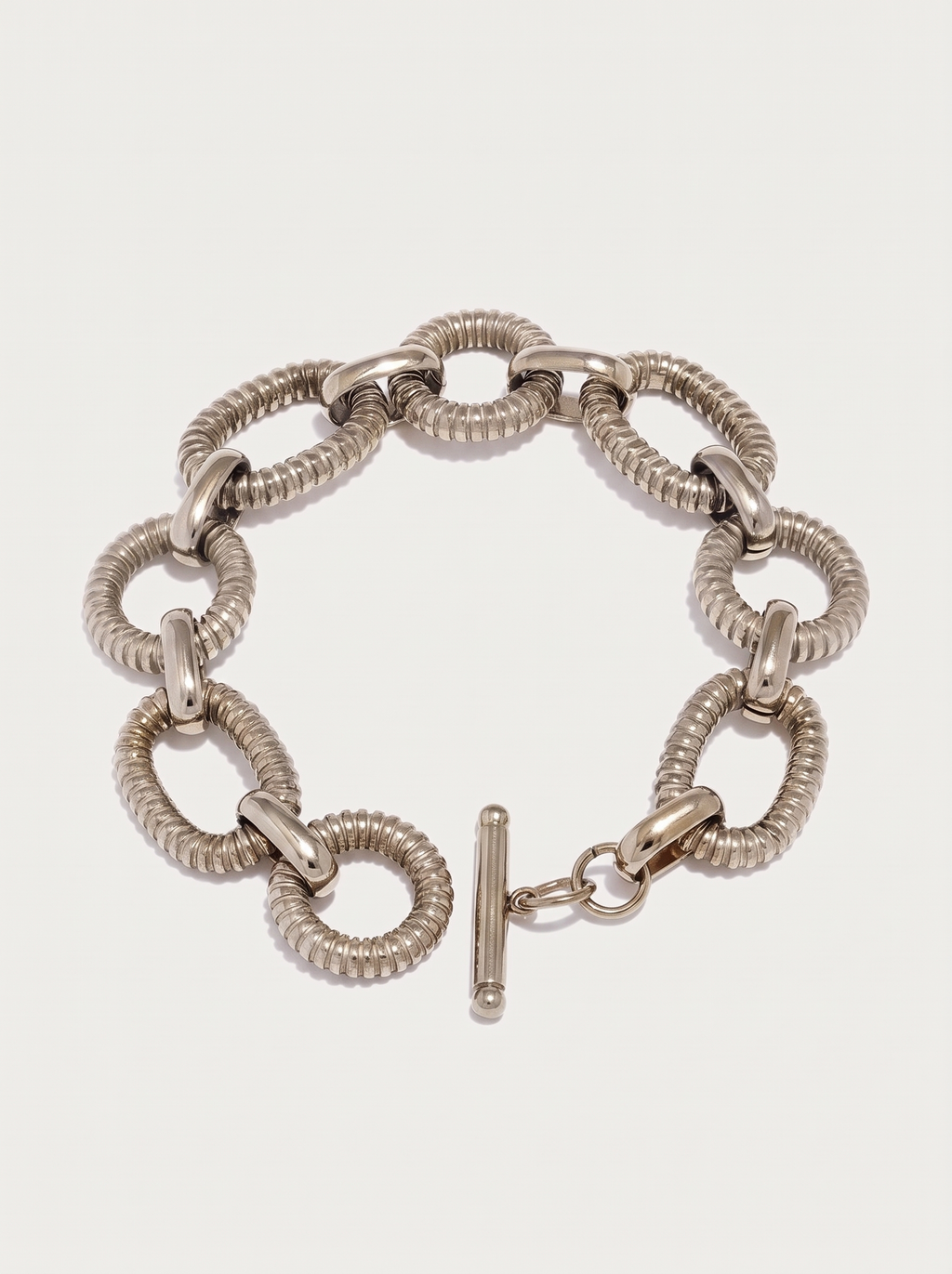 316L Stainless Steel Metal Texture Oval Chain Bracelet Bangle