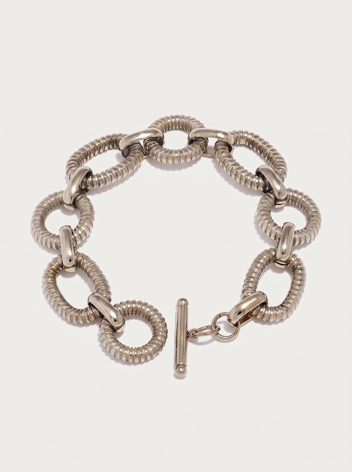 316L Stainless Steel Metal Texture Oval Chain Bracelet Bangle