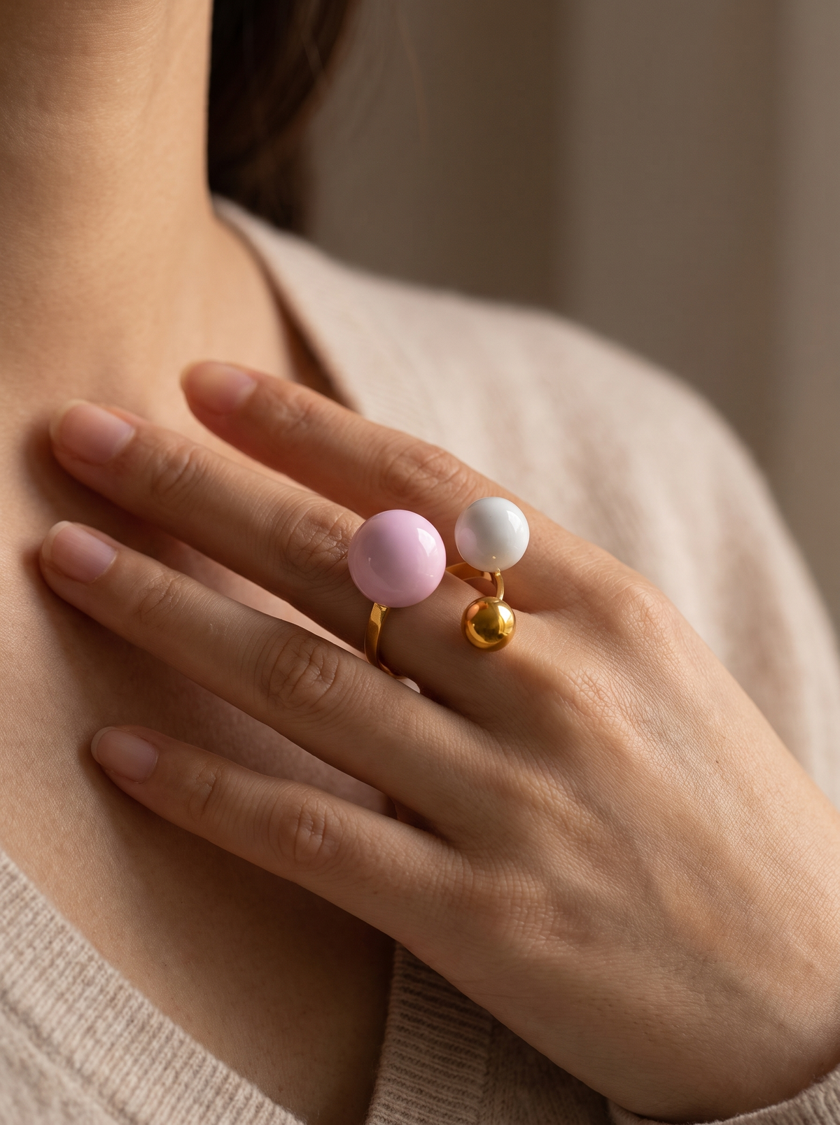 Candy Enamel Ball Ring - Pink - lifestyle