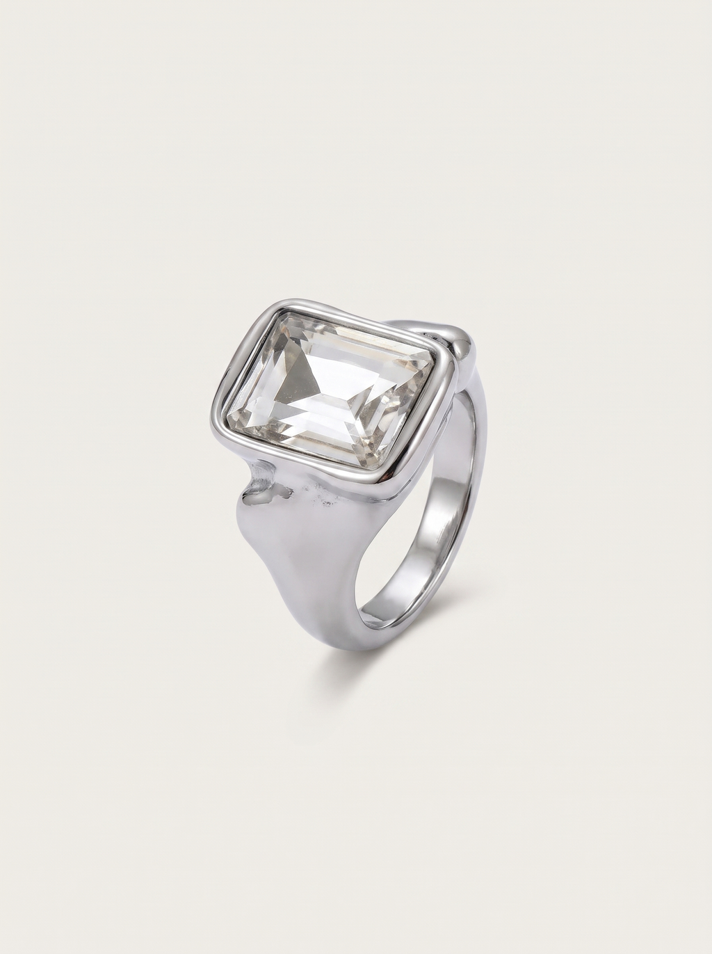 Size 678 Stainless Steel Rectangle Crystal Ring