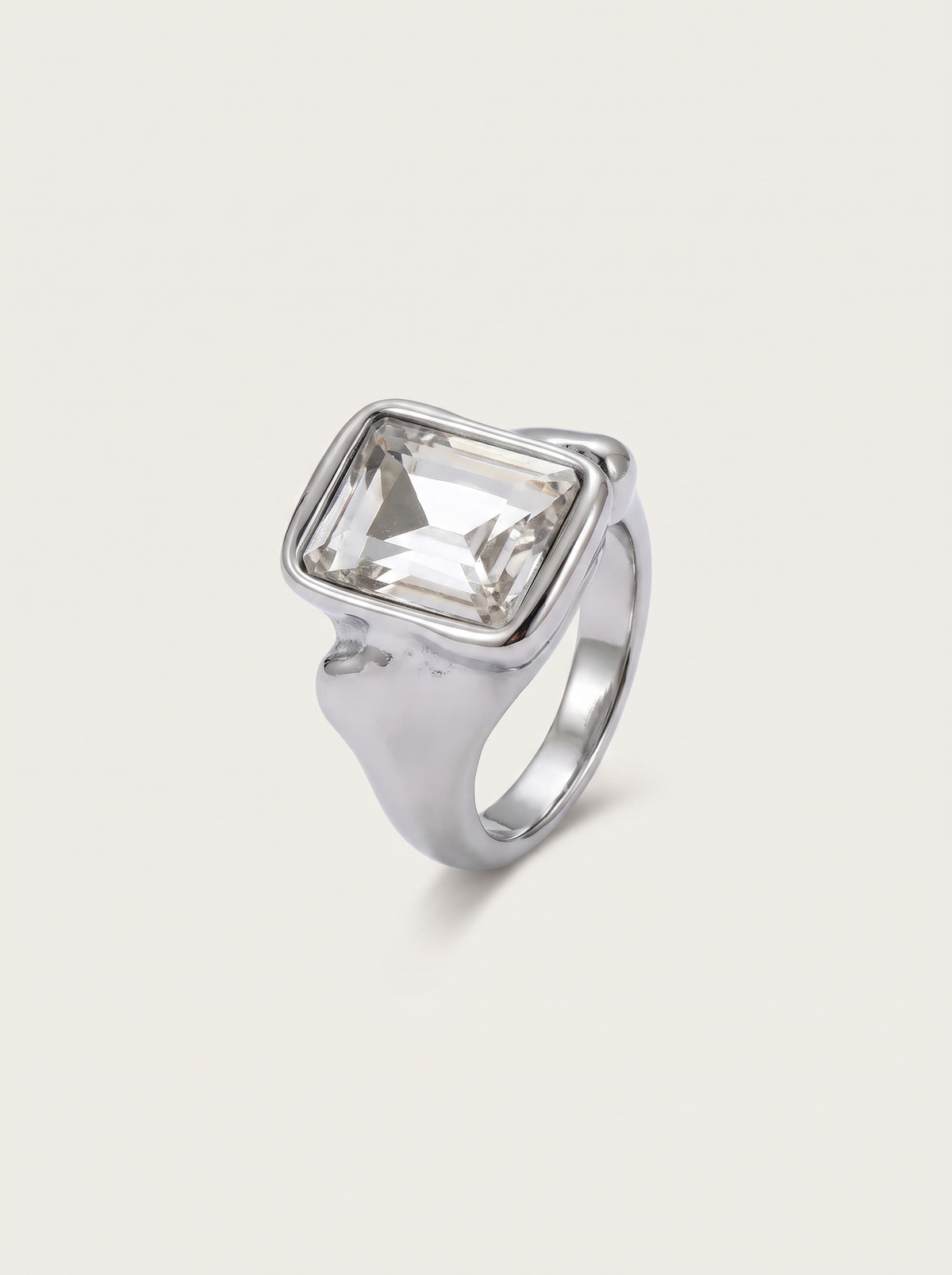 Size 678 Stainless Steel Rectangle Crystal Ring