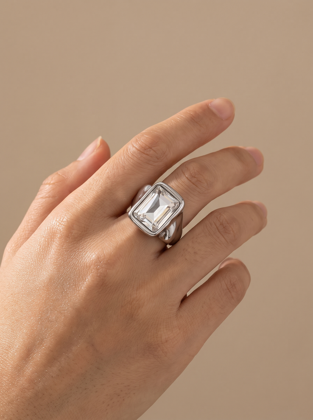 Size 678 Stainless Steel Rectangle Crystal Ring