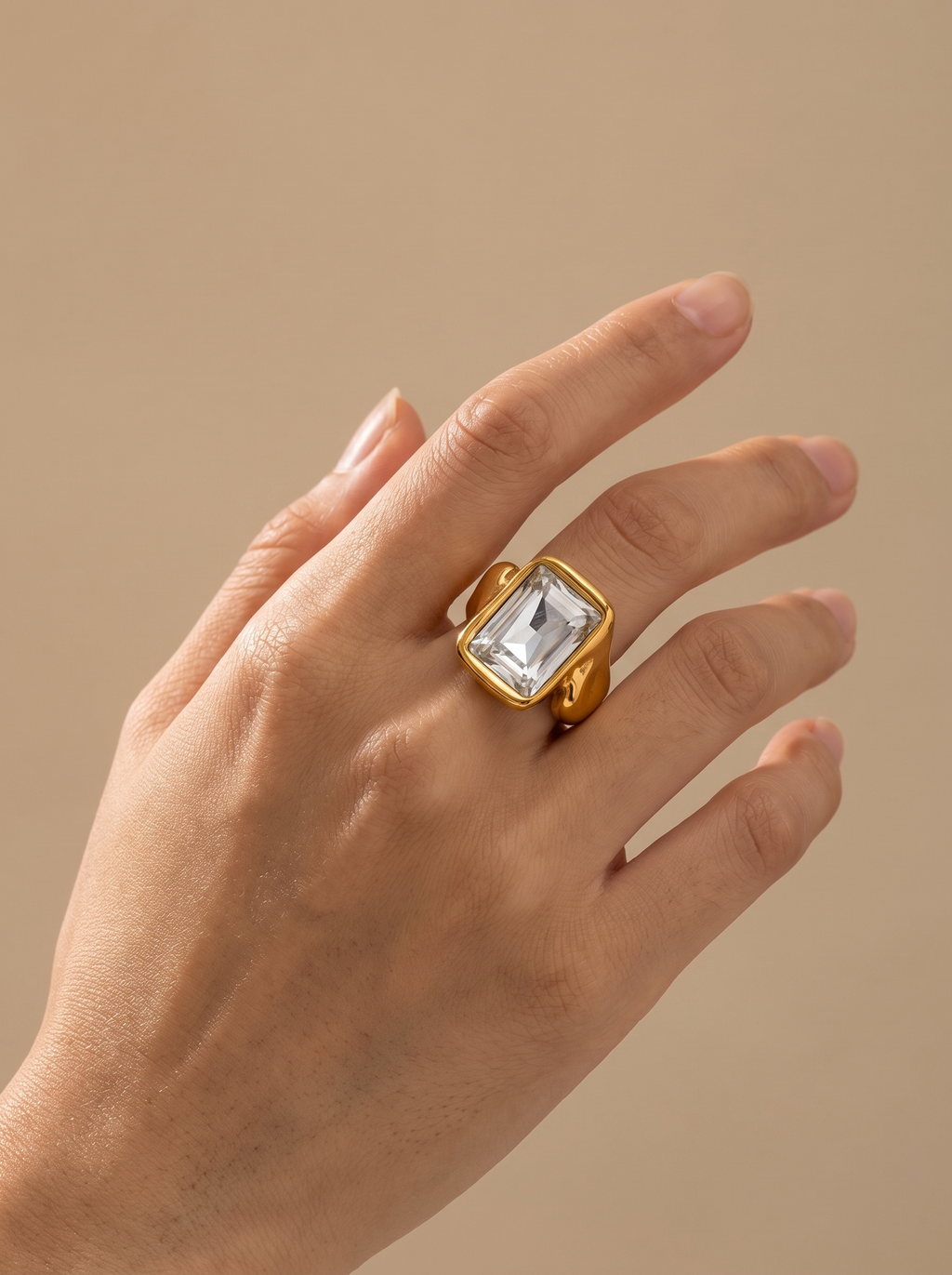 Size 678 Stainless Steel Rectangle Crystal Ring