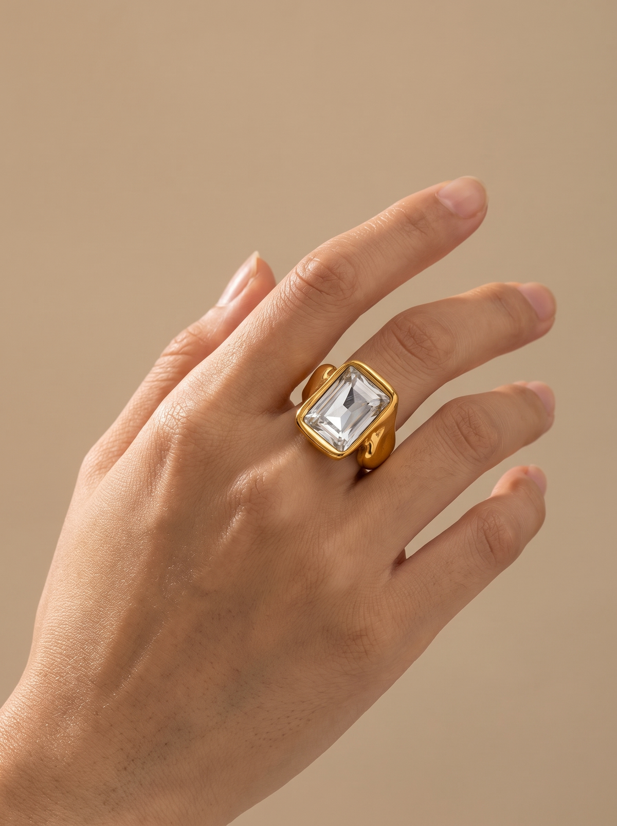 Size 678 Stainless Steel Rectangle Crystal Ring