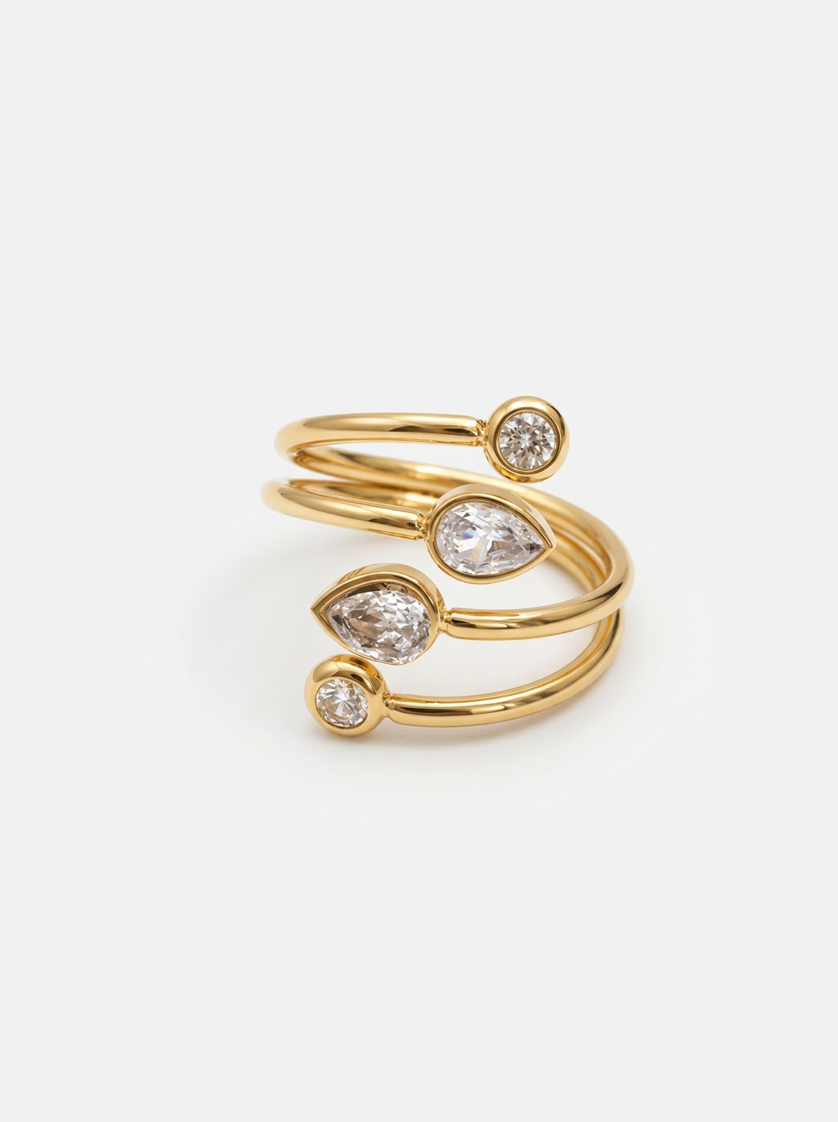 Spiral Teardrop Ring, Gold finish, studio product shot