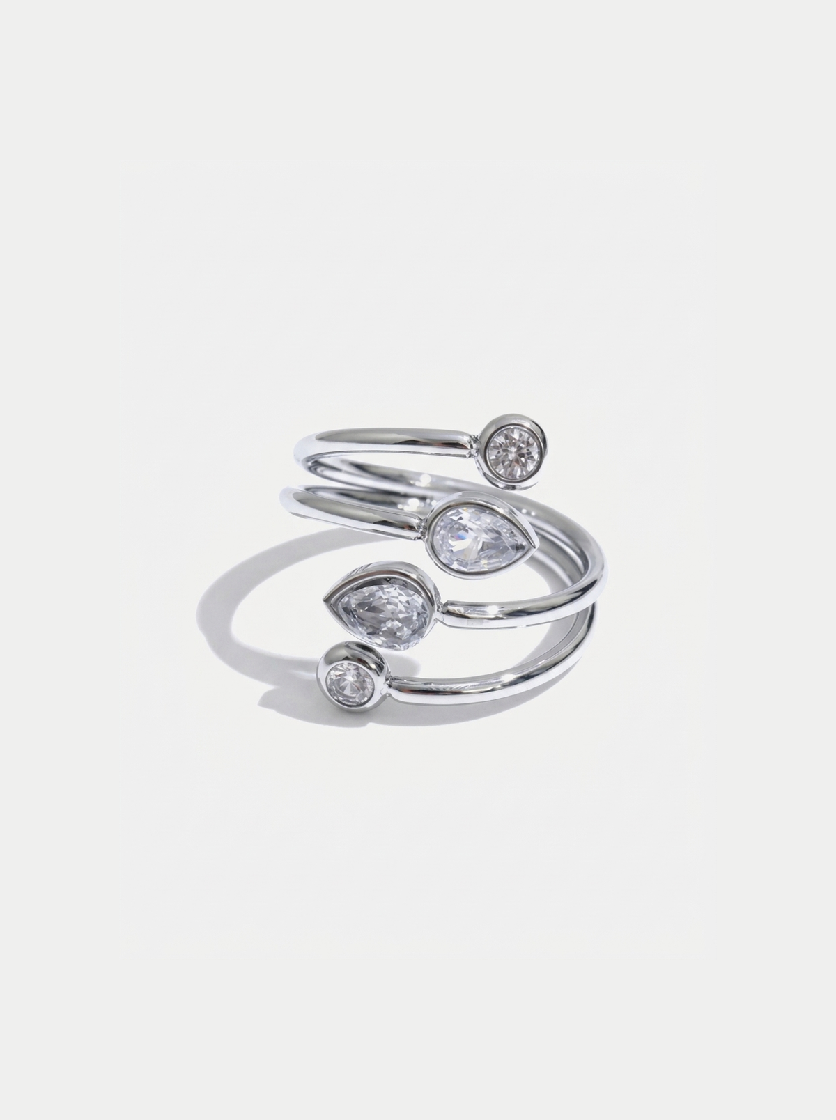 Spiral Teardrop Ring, Silver finish, studio product shot