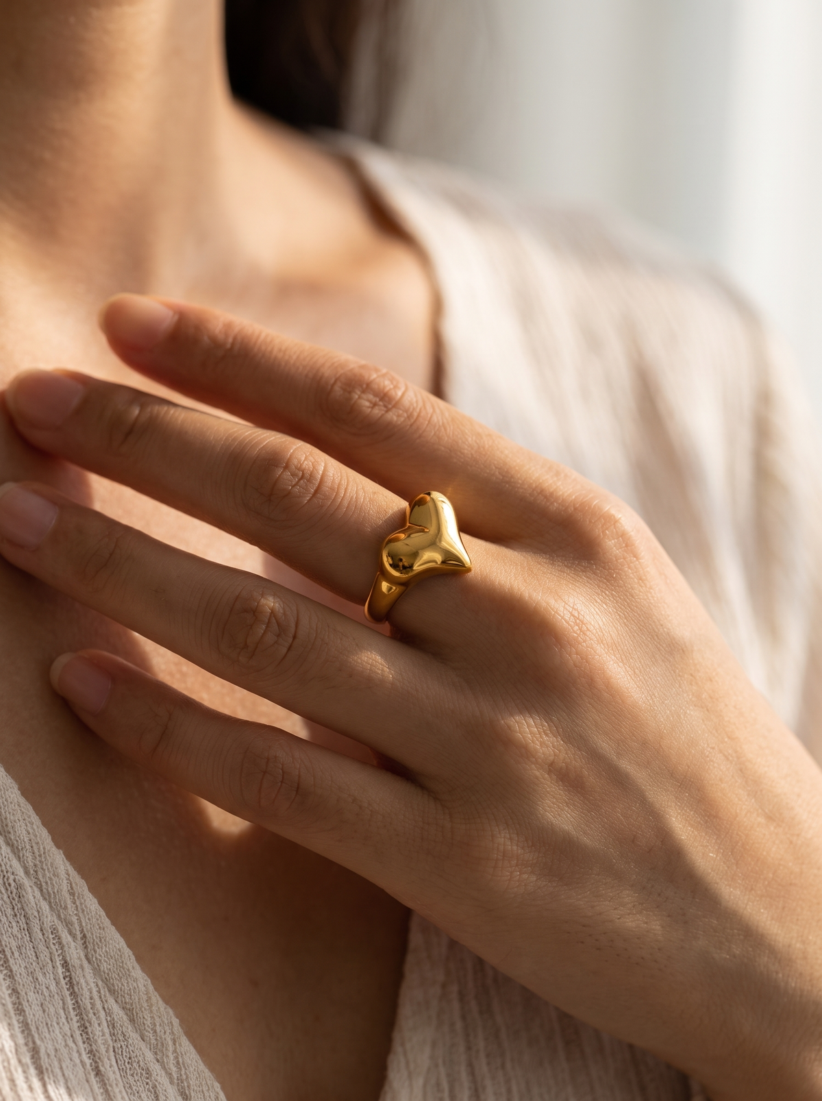 Sculpted Heart Signet Ring - Gold - lifestyle
