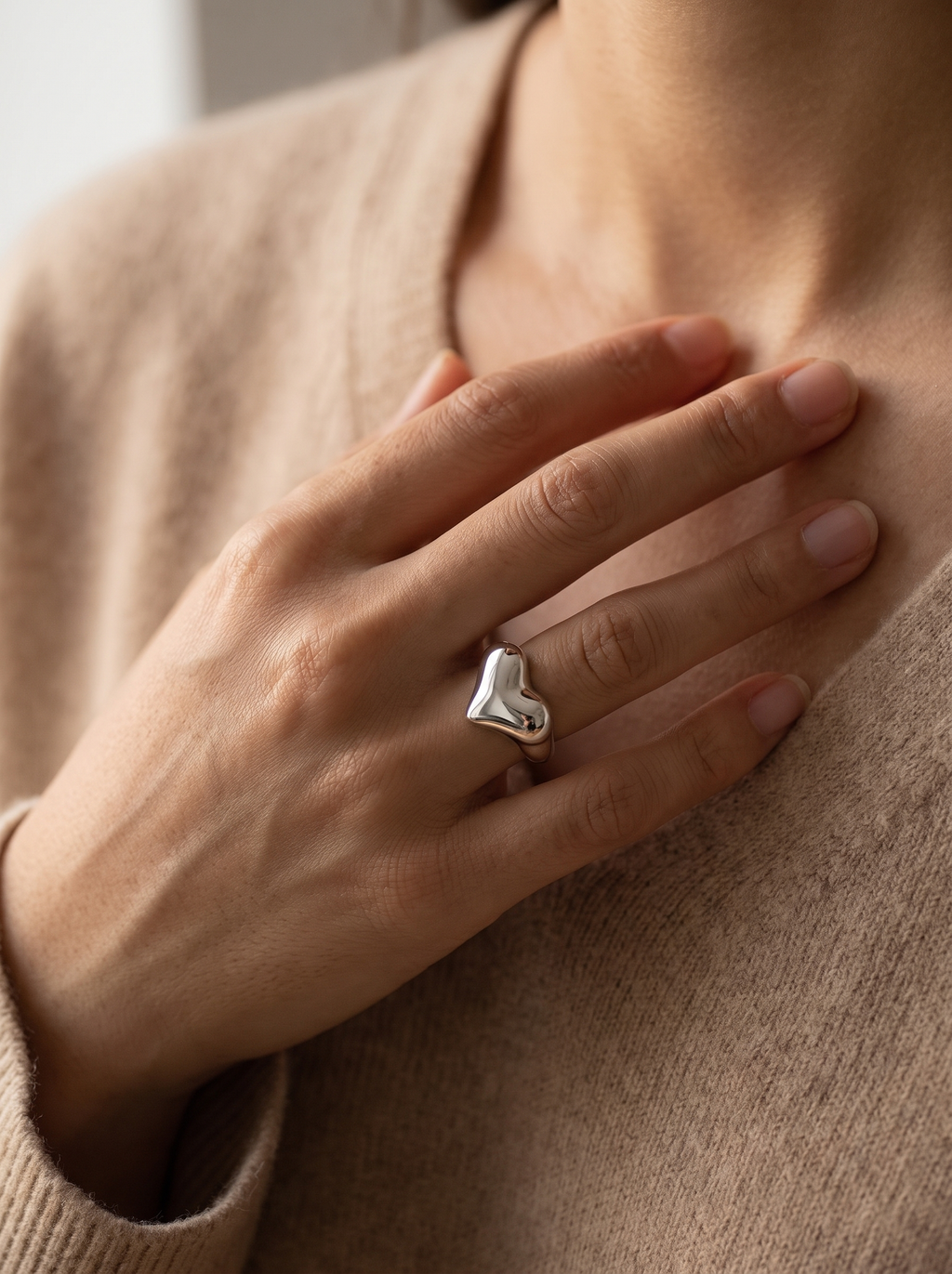 Sculpted Heart Signet Ring - Silver - lifestyle