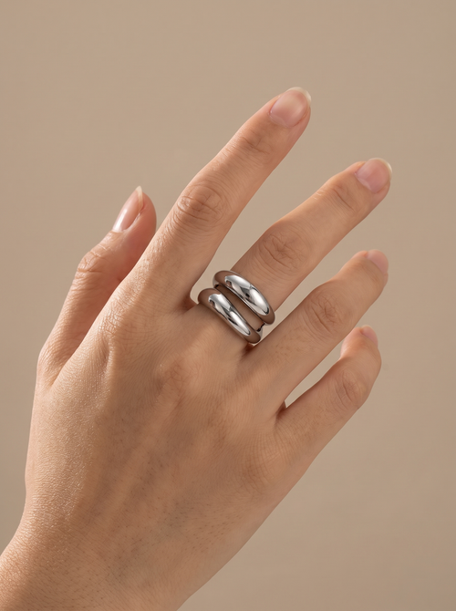 Double Layer Wave Ring - Steel - lifestyle
