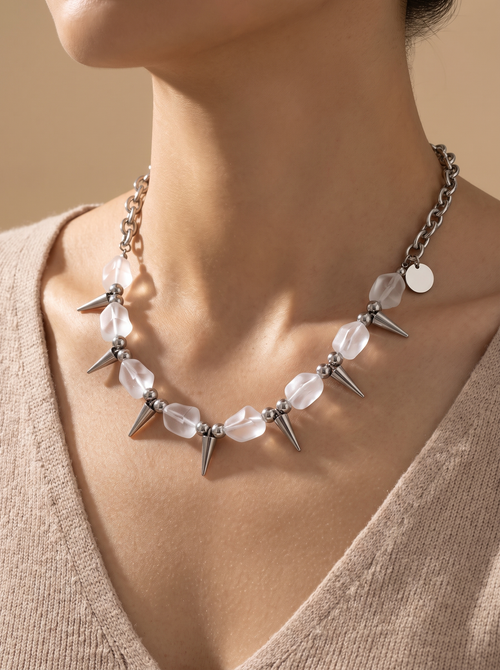 2026 Arrivals Stainless Steel Colorful Acrylic Rivet Drop Necklace