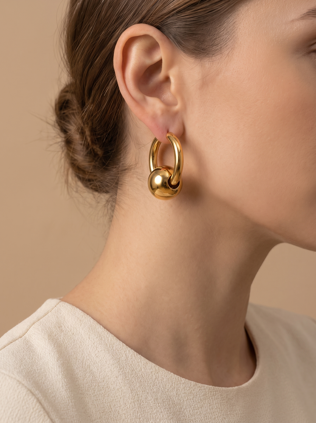 Round Ball Drop Hoop Earrings - Gold - lifestyle