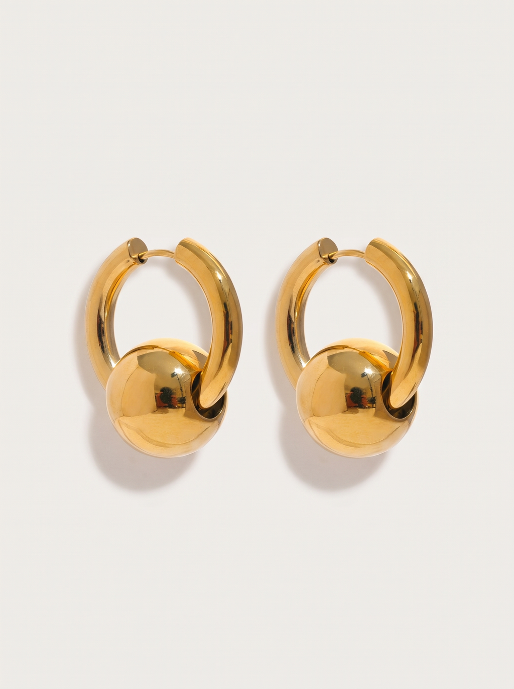 Round Ball Drop Hoop Earrings - Gold - product