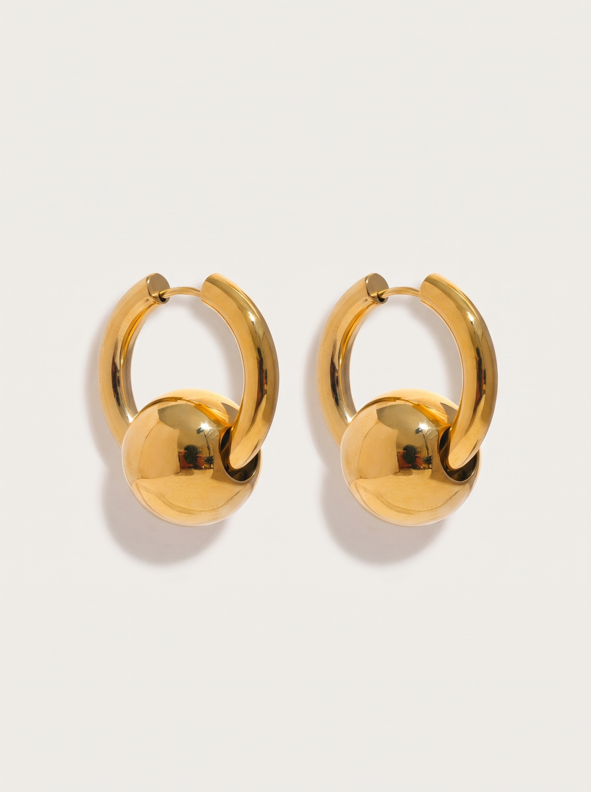 Round Ball Drop Hoop Earrings - Gold - product