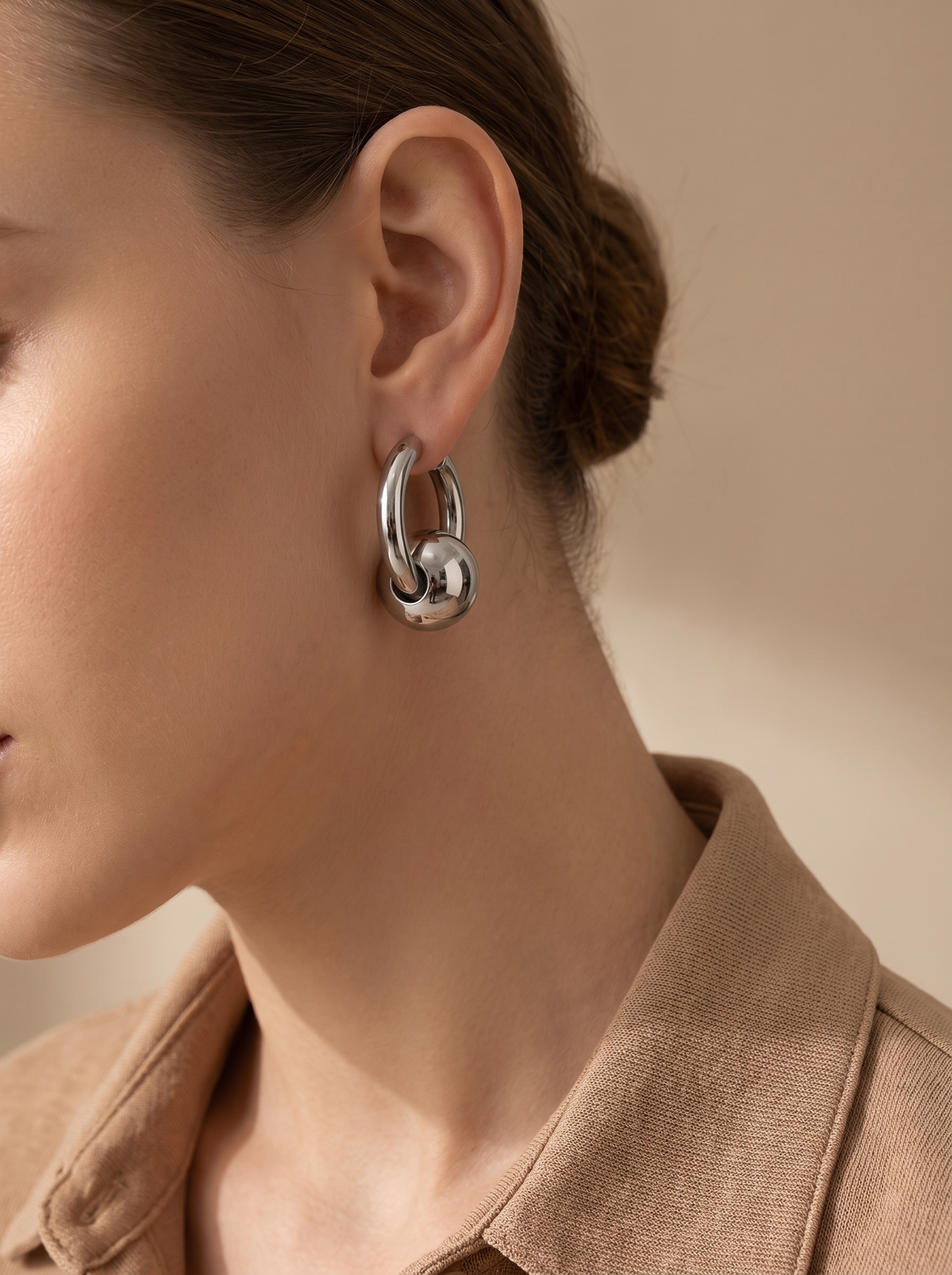 Round Ball Drop Hoop Earrings - Platinum - lifestyle