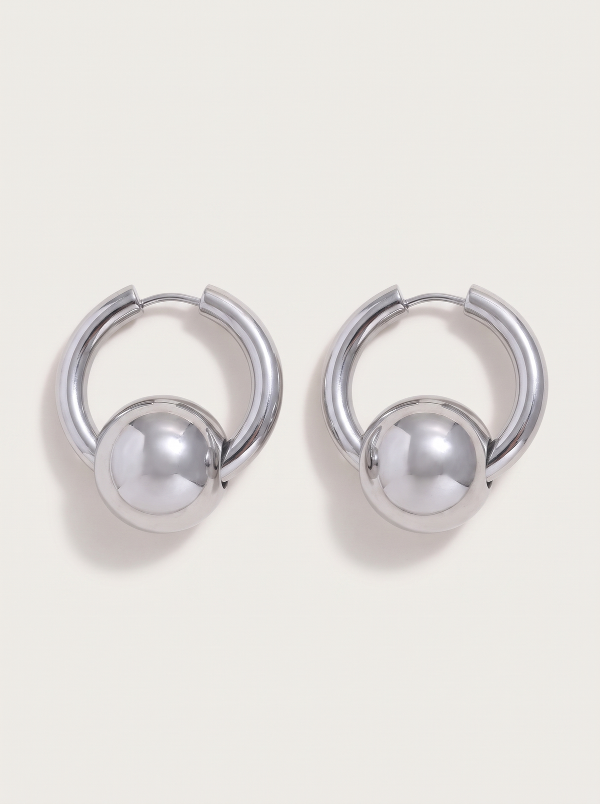 Round Ball Drop Hoop Earrings - Platinum - product