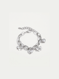 Heart and Bow Charm Bracelet, Silver finish, studio product shot