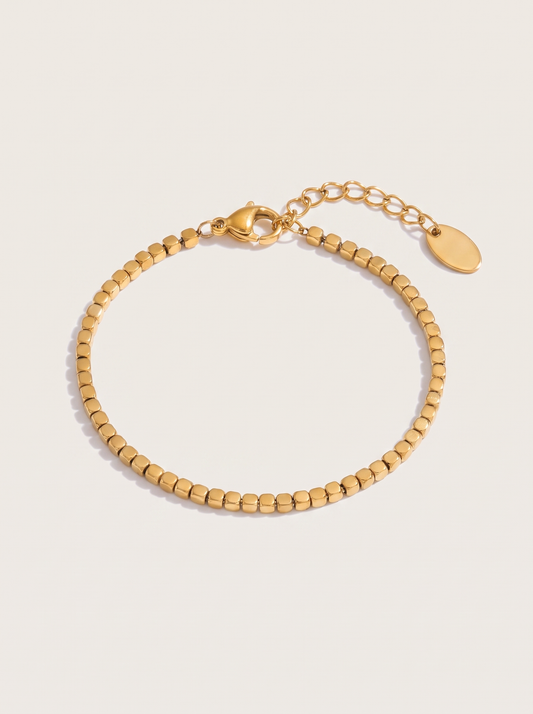 Stainless Steel Polished Square Beads Chain Bracelet Bangle