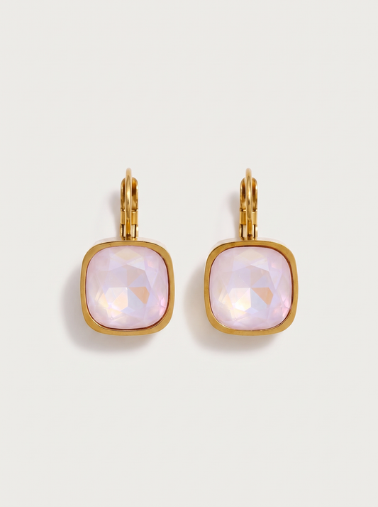 Stainless Steel Multi-Color Square Crystal Hoop Earrings