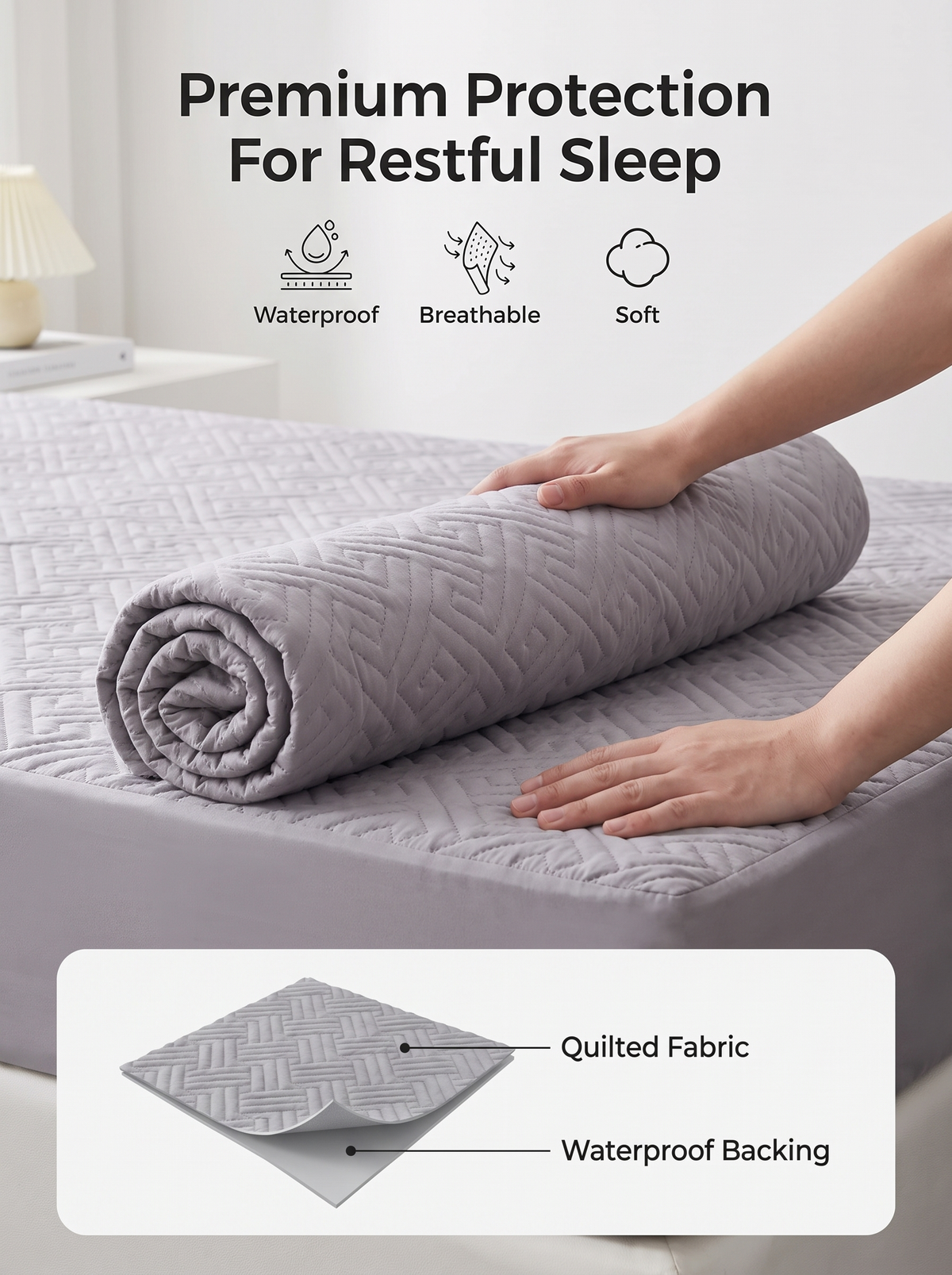Perlehaus Waterproof Mattress Protector - Grey - material and features