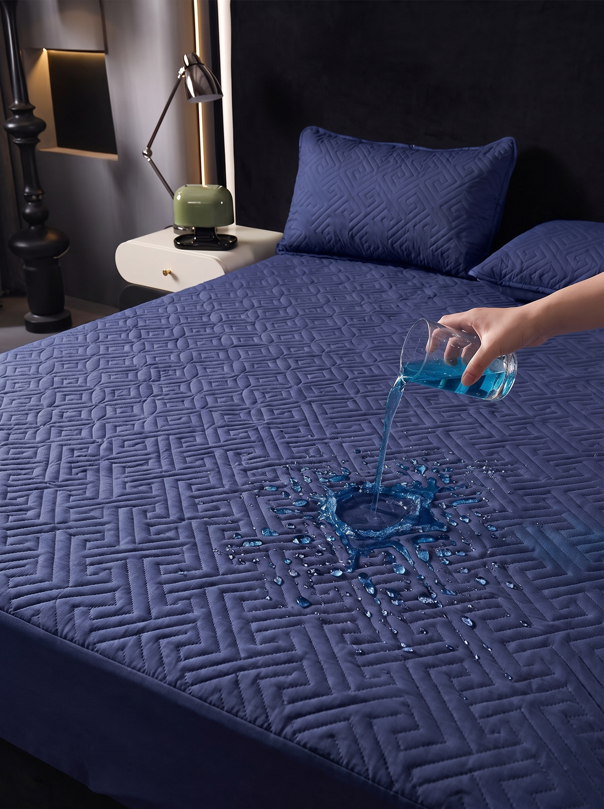 Perlehaus Waterproof Mattress Protector - Navy Blue - primary