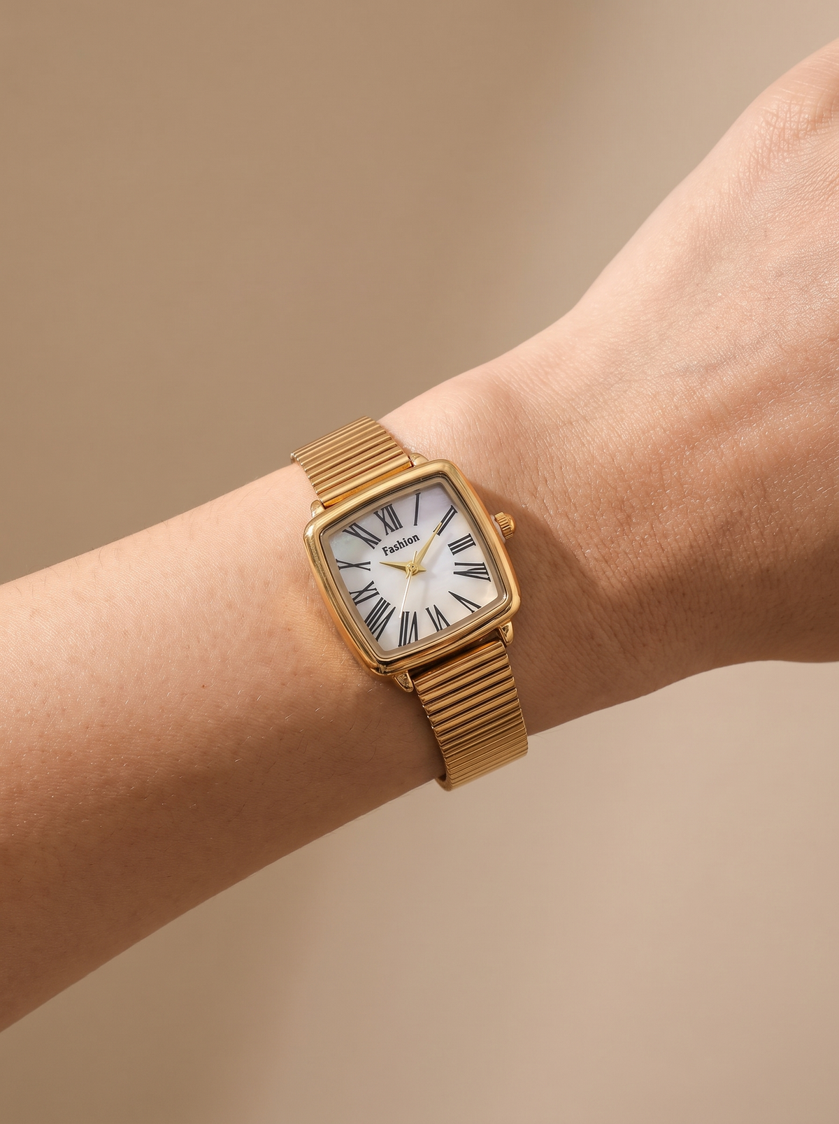 Yhpup Fashion Stainless Steel Square Mesh-Band Mother-of-Pearl Watch Waterproof Ladies' Watch