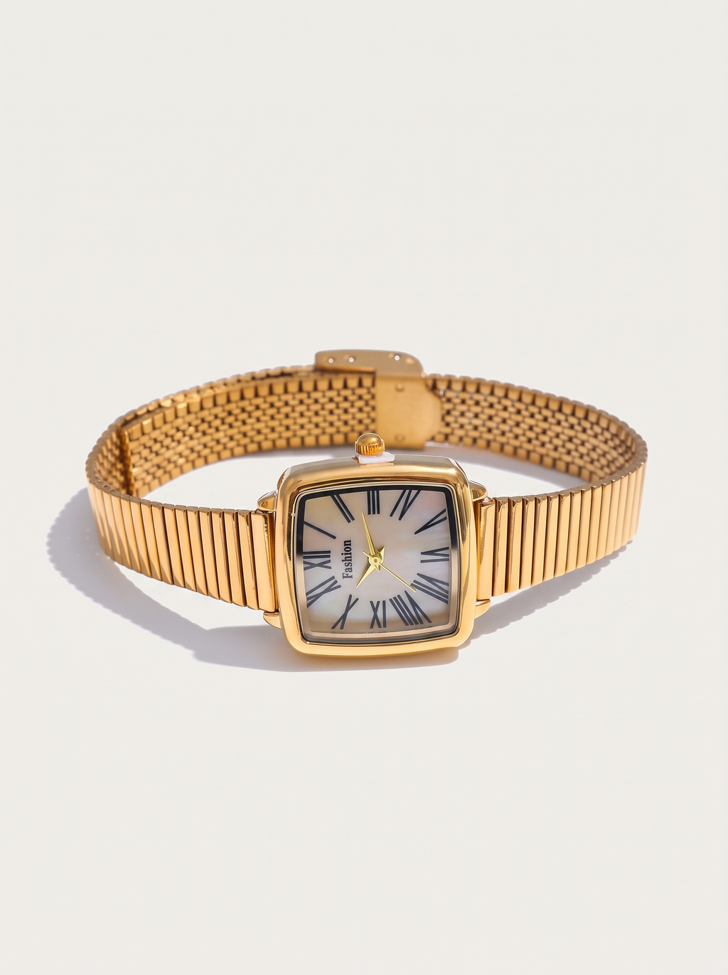 Yhpup Fashion Stainless Steel Square Mesh-Band Mother-of-Pearl Watch Waterproof Ladies' Watch