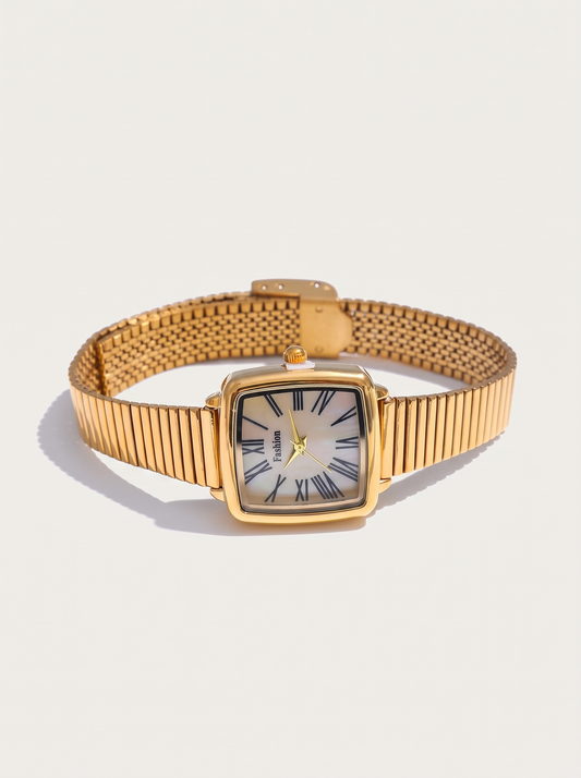 Yhpup Fashion Stainless Steel Square Mesh-Band Mother-of-Pearl Watch Waterproof Ladies' Watch