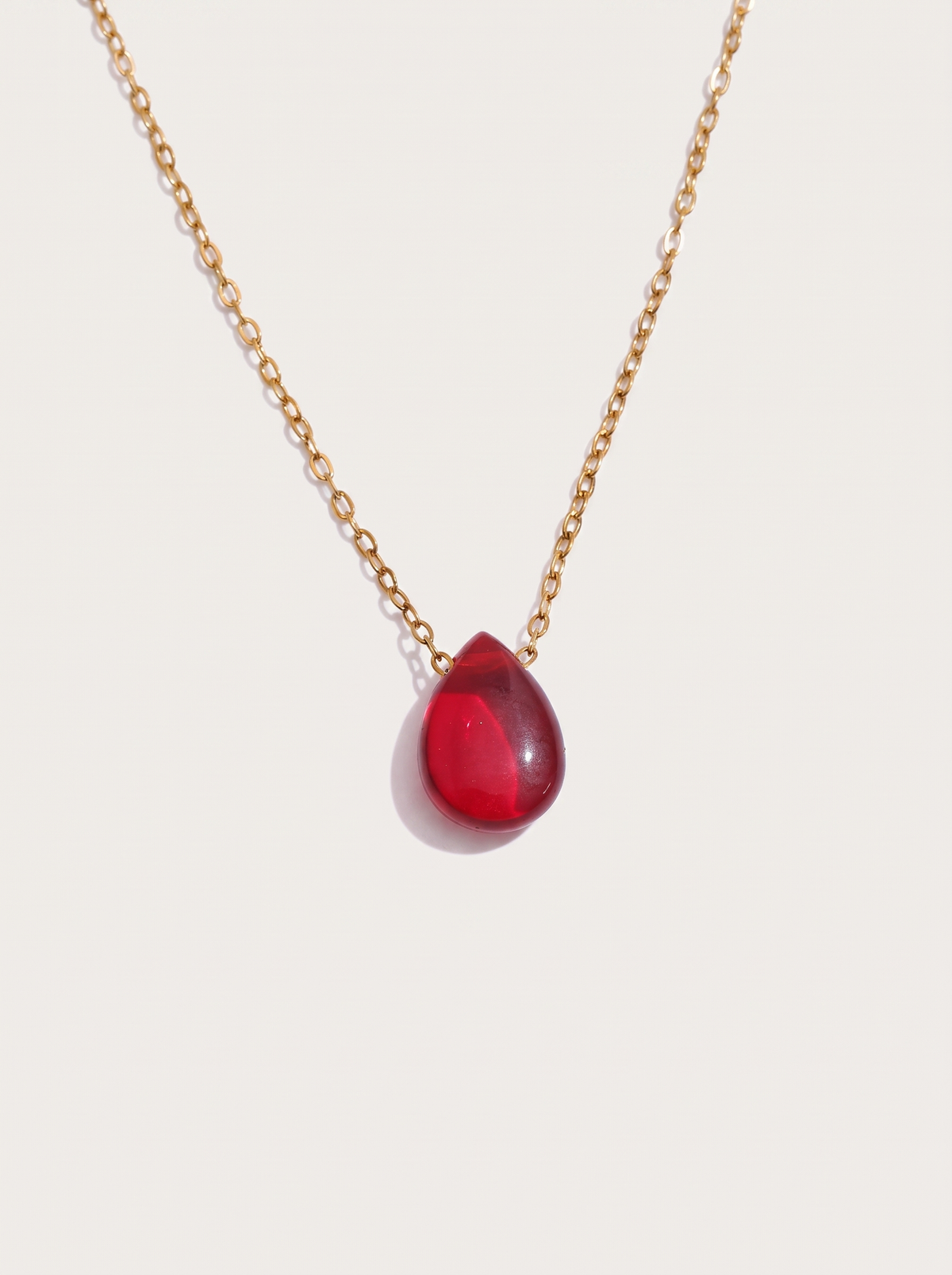 Red Teardrop Pendant Necklace - Gold - product