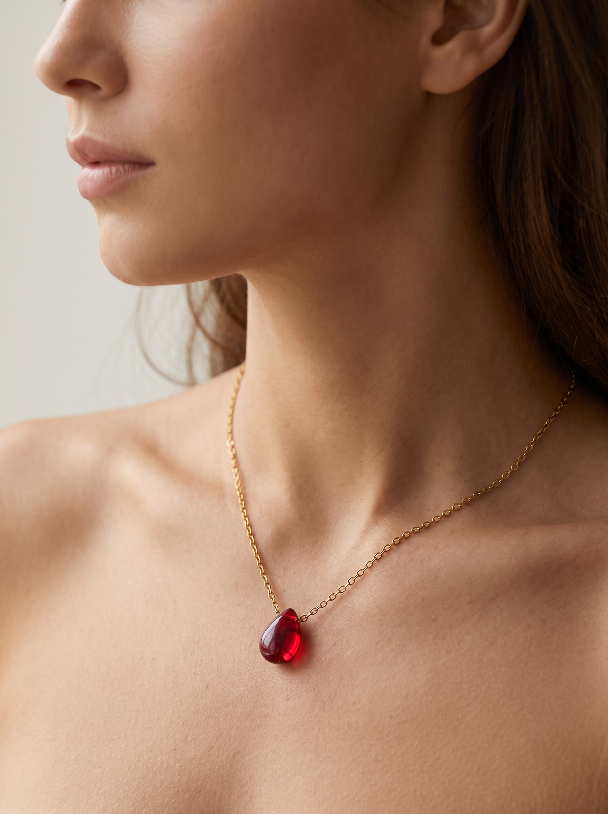 Red Teardrop Pendant Necklace - Gold - lifestyle