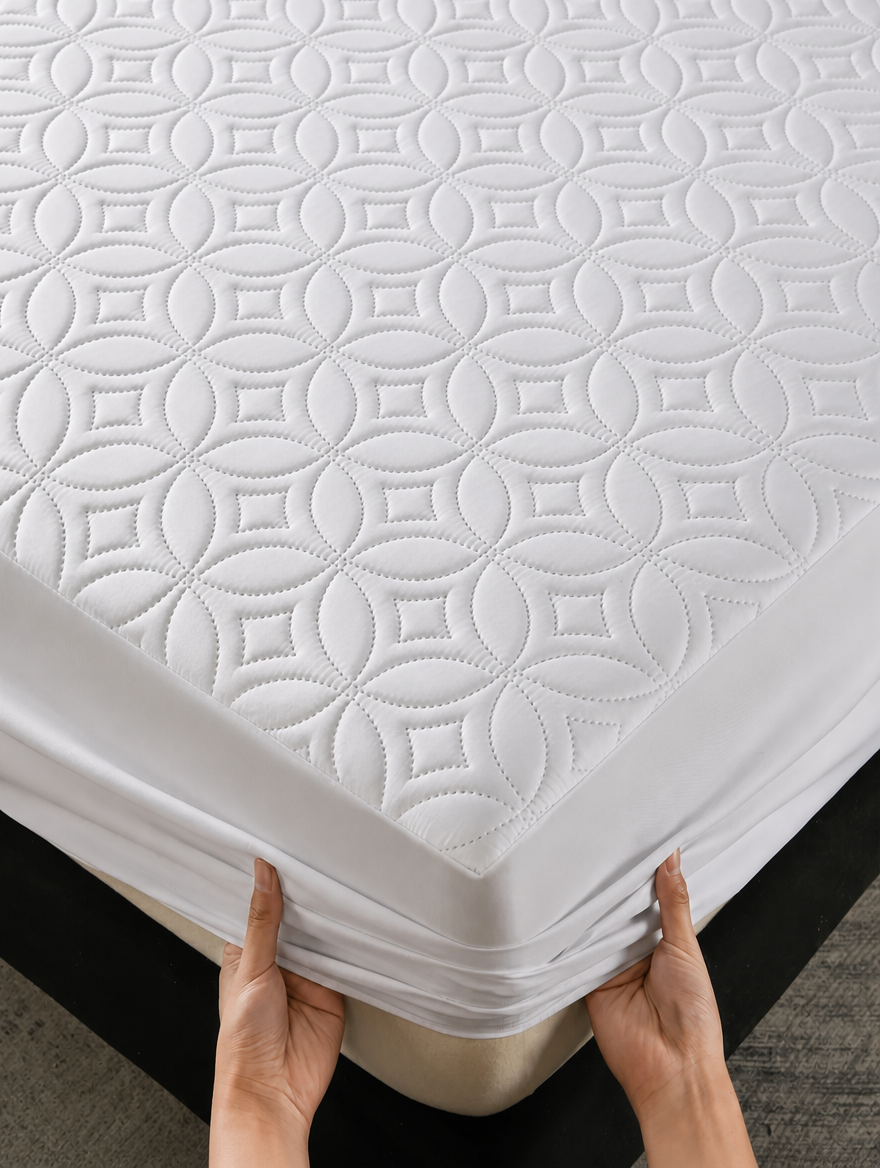 Perlehaus Quilted Waterproof Mattress Protector - White - corner construction detail