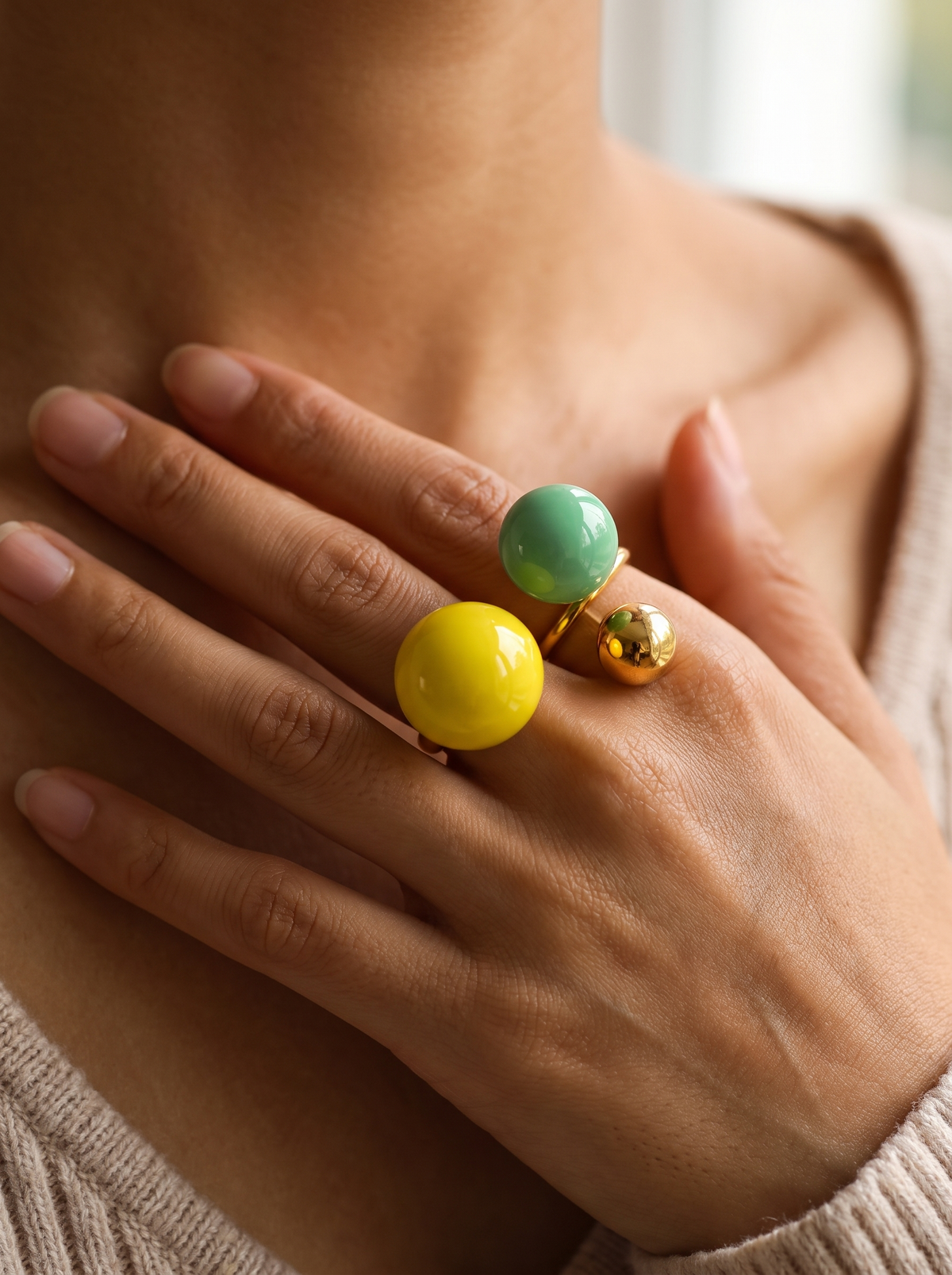 Candy Enamel Ball Ring - Yellow - lifestyle