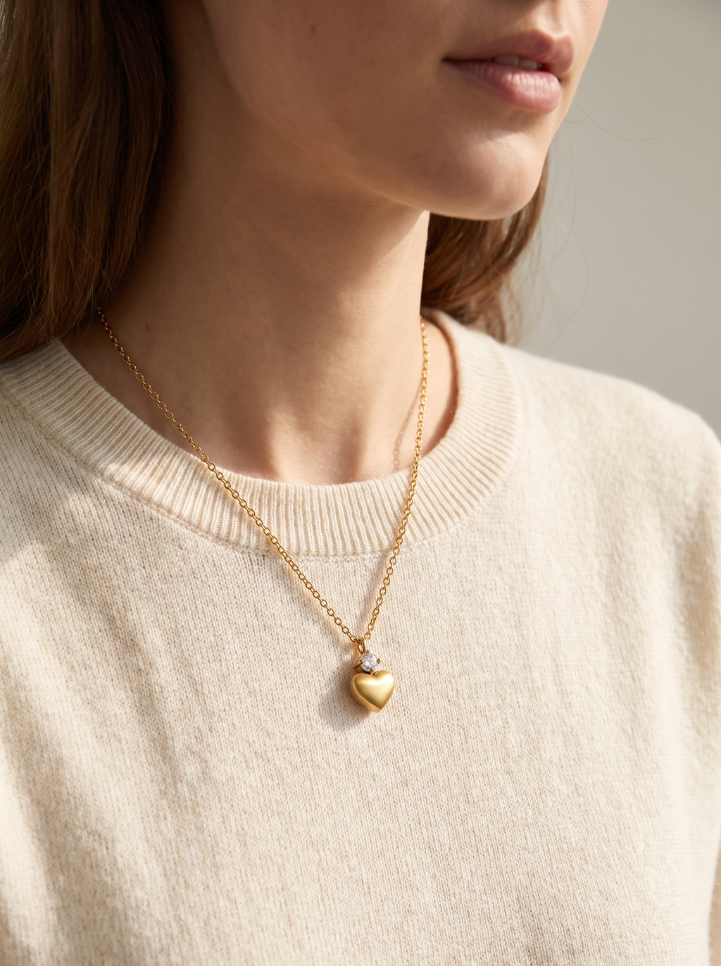 CZ Heart Pendant Necklace - Gold - lifestyle