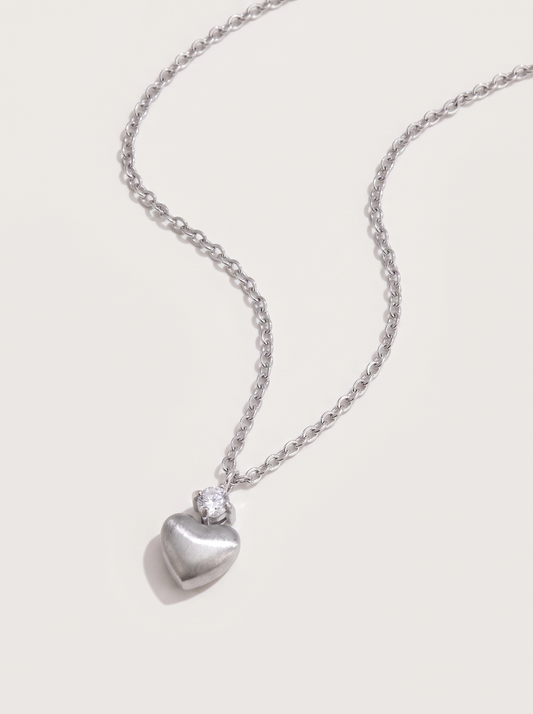 CZ Heart Pendant Necklace - Silver - product